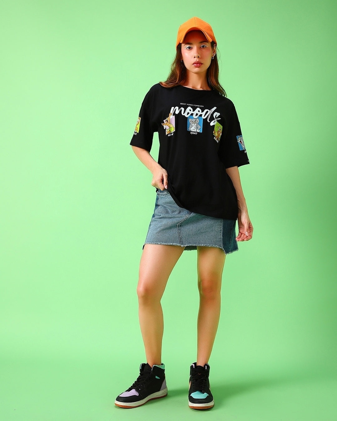Women's Black Streetwear Half Sleeves Tshirt