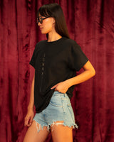 Women's Black Lumos Graphic Printed Boyfriend Tshirt