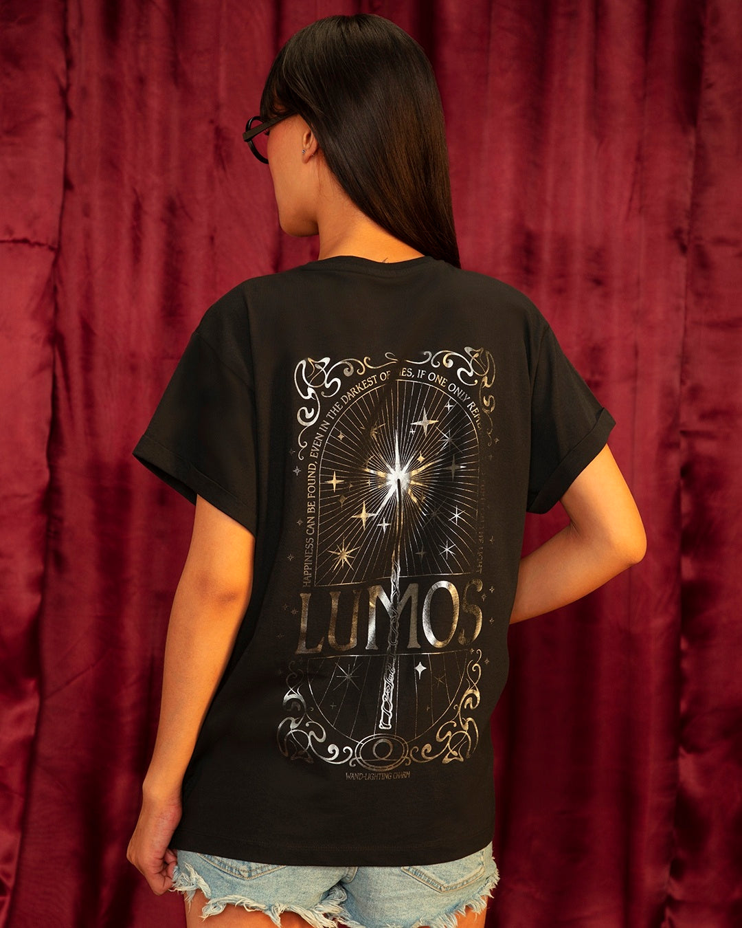 Women's Black Lumos Graphic Printed Boyfriend Tshirt