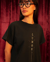 Women's Black Lumos Graphic Printed Boyfriend Tshirt