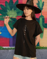 Women's Black Lumos Graphic Printed Boyfriend Tshirt