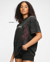 Women's Black Ordinari Graphic Printed Oversized Acid Wash Tshirt