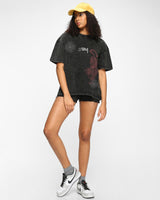 Women's Black Ordinari Graphic Printed Oversized Acid Wash Tshirt