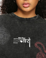 Women's Black Ordinari Graphic Printed Oversized Acid Wash Tshirt