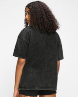 Women's Black Swag Rani Graphic Printed Oversized Acid Wash Tshirt