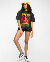 Women's Black Swag Rani Graphic Printed Oversized Acid Wash Tshirt