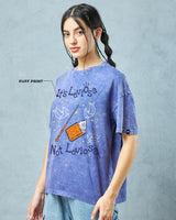 Women's Blue Leviosa Graphic Printed Oversized Acid Wash Tshirt