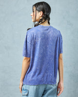 Women's Blue Leviosa Graphic Printed Oversized Acid Wash Tshirt