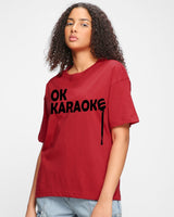 Women's Bold Red OK Karaoke Typography Oversized Tshirt