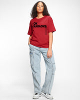 Women's Bold Red OK Karaoke Typography Oversized Tshirt