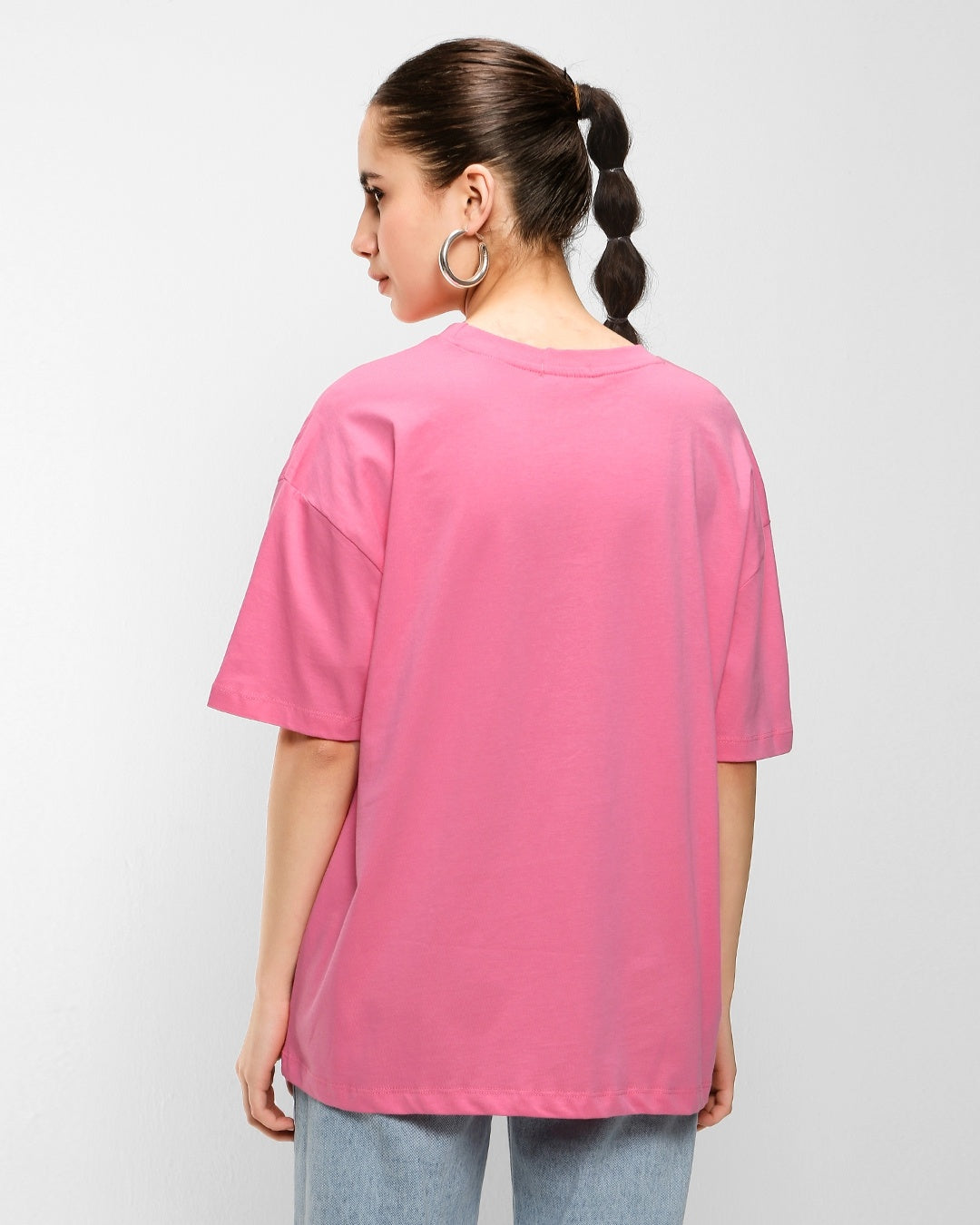 Women's Pink Casual Oversized Fit Solid Half Sleeves Tshirt