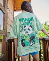 Women's Green The Panda Way Graphic Printed Oversized Tshirt