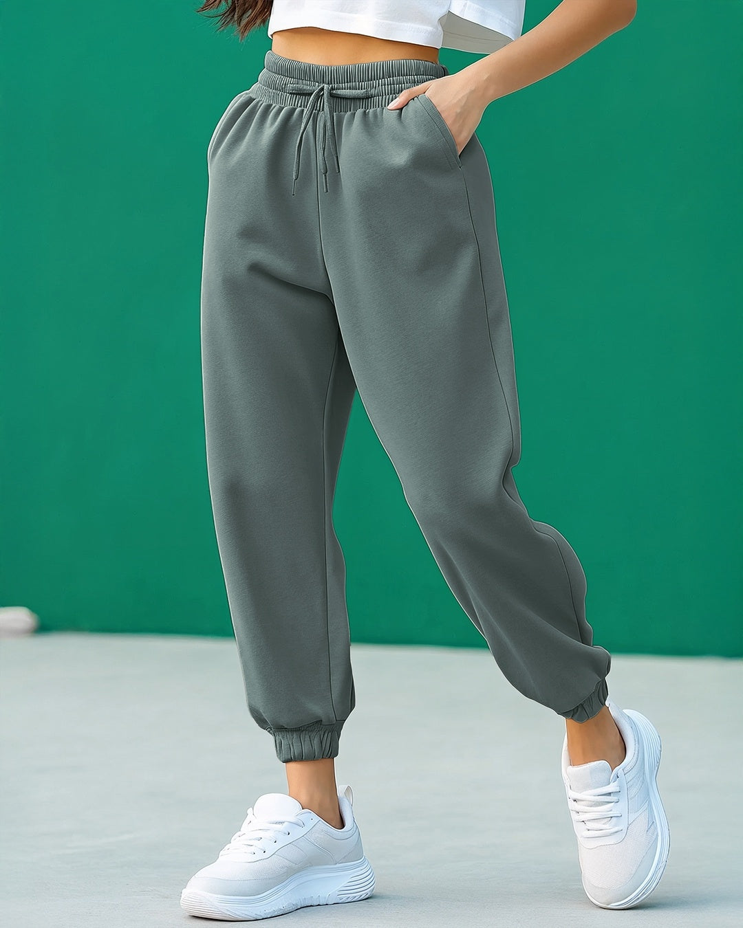 Women's Gray Casual Solid Jogger