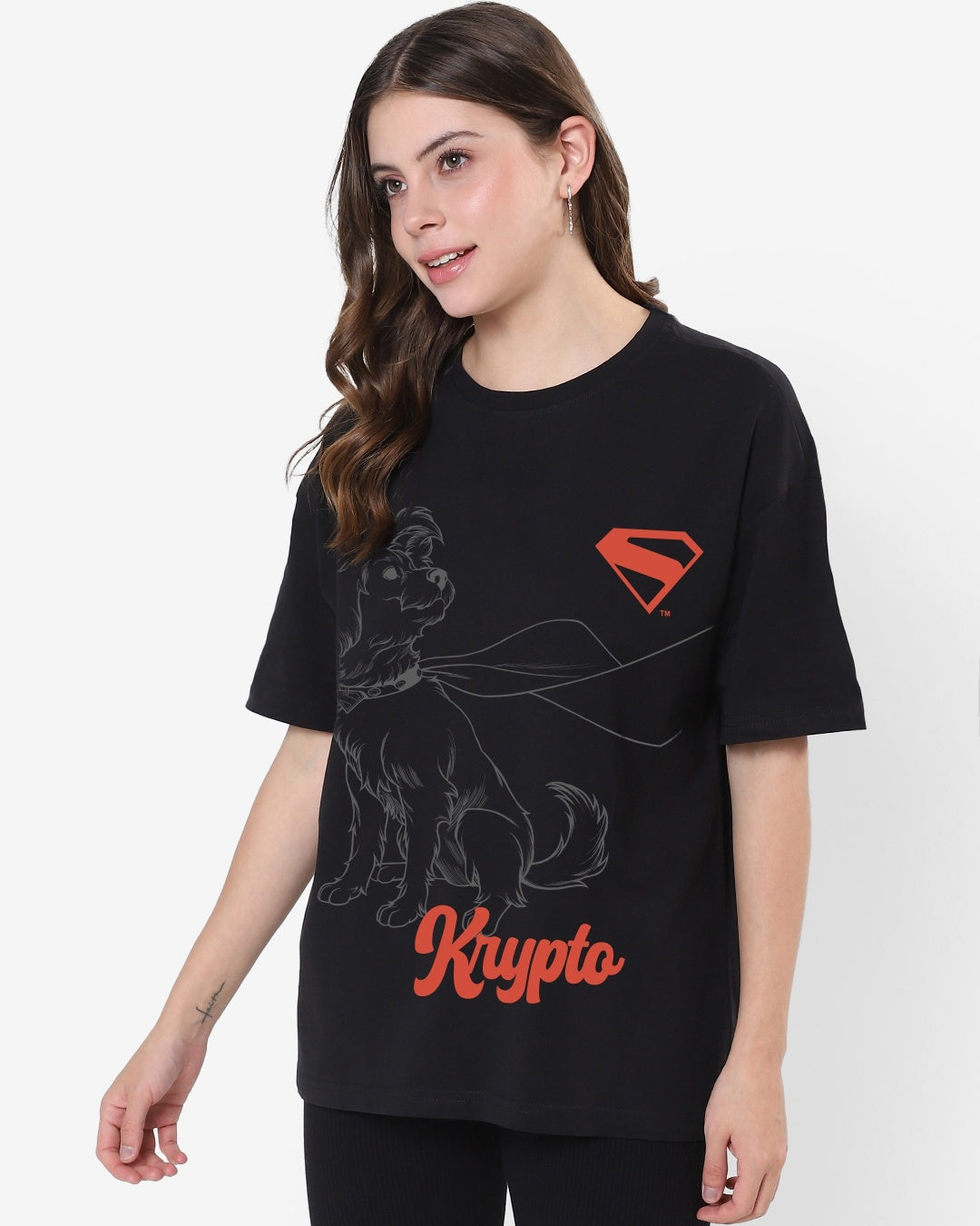 Women's Black Streetwear Half Sleeves Tshirt