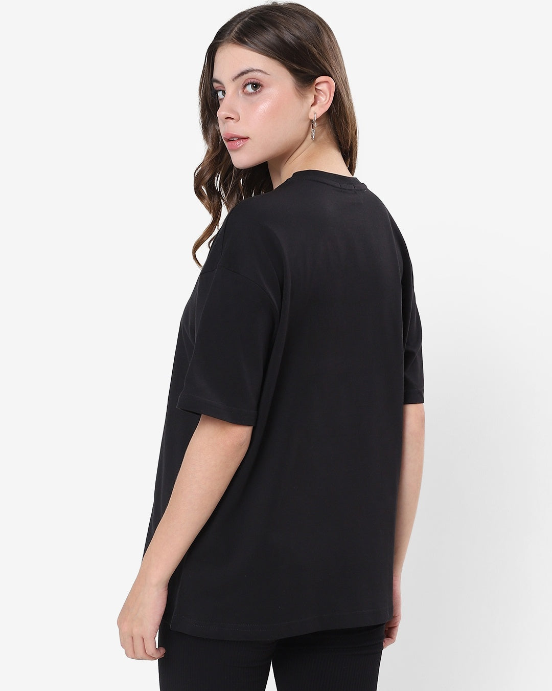 Women's Black Streetwear Half Sleeves Tshirt