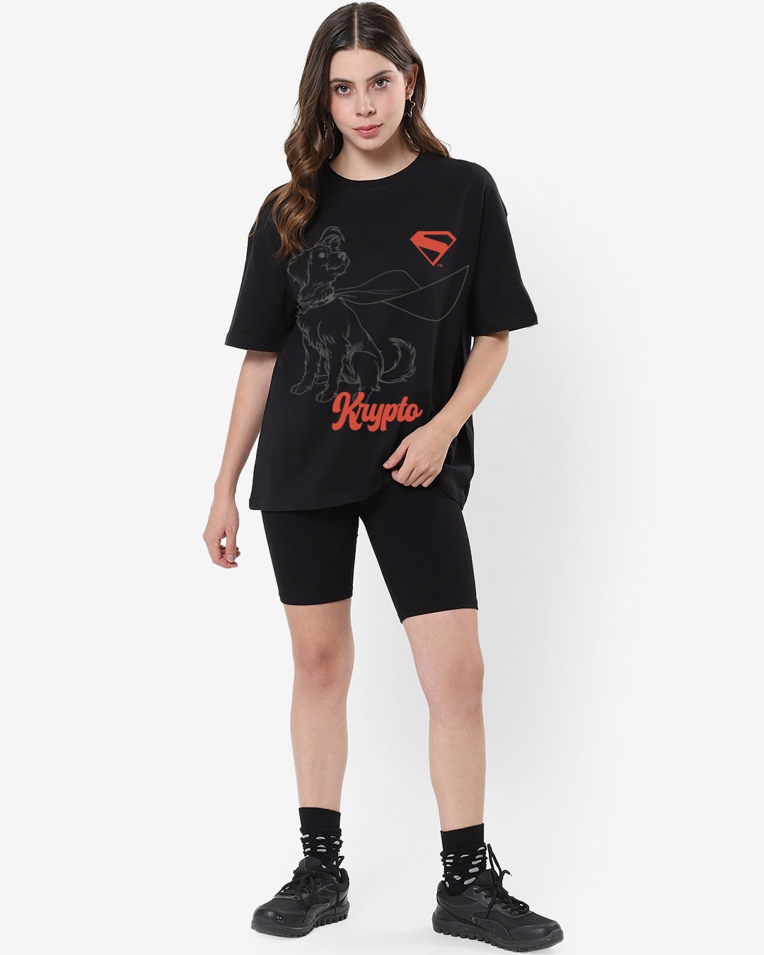 Women's Black Streetwear Half Sleeves Tshirt