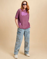 Women's Purple Billionaire Club Graphic Printed Oversized Tshirt