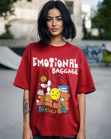 Women's Red Emotional Baggage Graphic Printed Oversized Tshirt