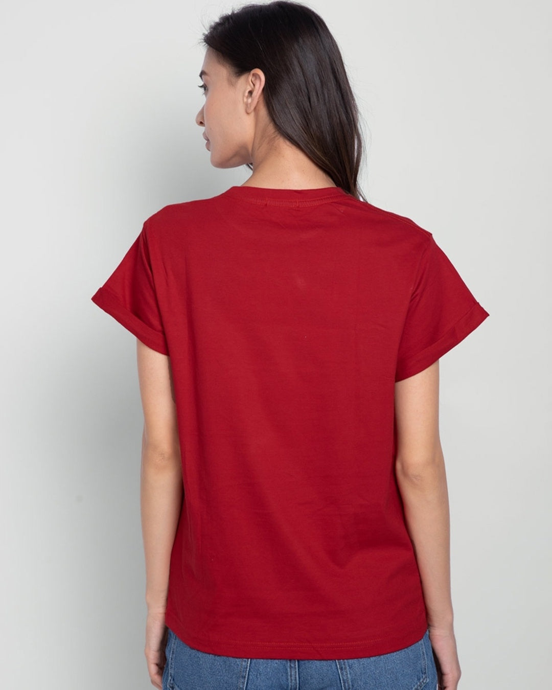 Women's Red Casaul Half Sleeves Boyfriend Tshirt