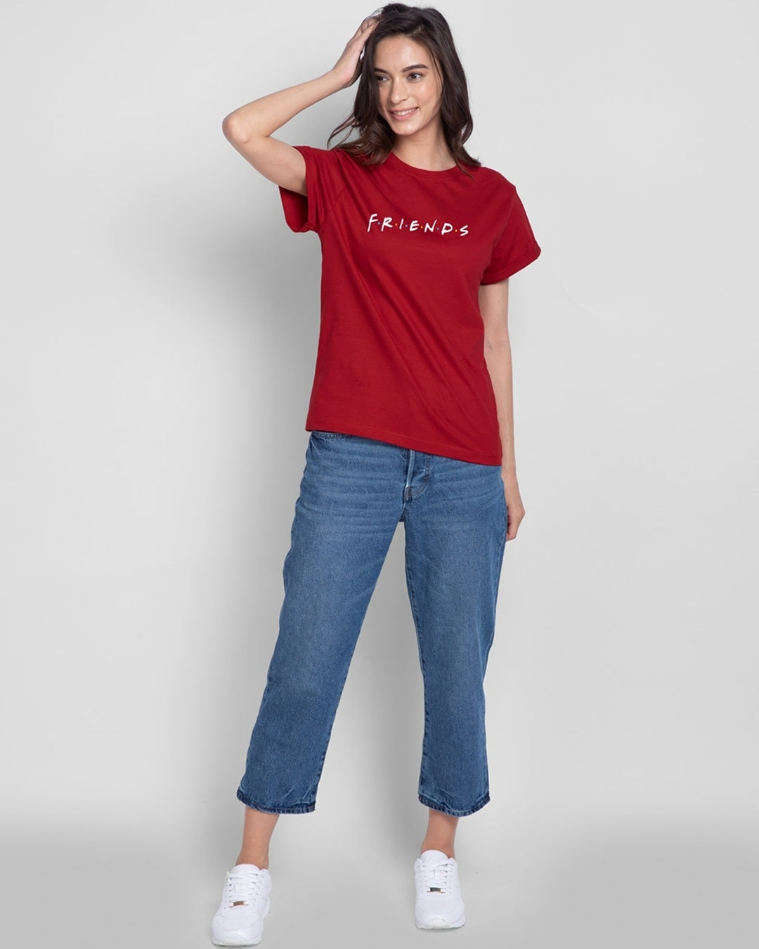 Women's Red Casaul Half Sleeves Boyfriend Tshirt