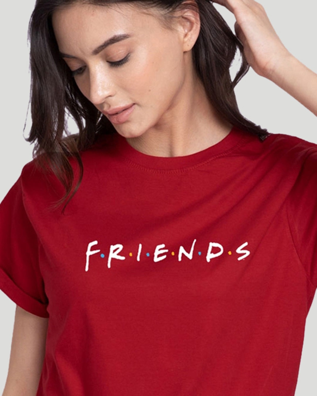Women's Red Casaul Half Sleeves Boyfriend Tshirt