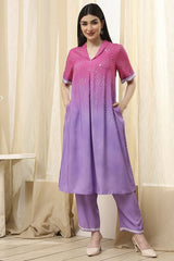 Women's Purple Festive Three Quarter Sleeves Co-ords Set