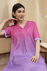 Women's Purple Festive Three Quarter Sleeves Co-ords Set