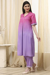 Women's Purple Festive Three Quarter Sleeves Co-ords Set