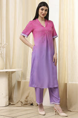 Women's Purple Festive Three Quarter Sleeves Co-ords Set