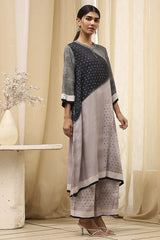 Women's Gray Festive Three Quarter Sleeves Kurta Sets