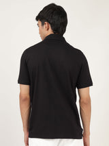 Men's Black Casual Regular Fit Solid Half Sleeves Polo Tshirt
