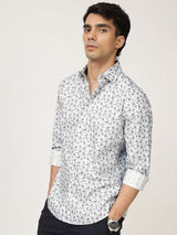 Men's Blue Casual Regular Fit Printed Full Sleeves Shirt