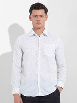 Men's Beige Formal Self Design Full Sleeves Shirt