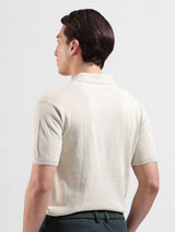 Men's White Slim Fit Textured Polo Collar Tshirt