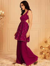 Women's Red Floral Printed V-Neck Cut-Outs Co-ords Set