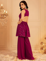 Women's Red Floral Printed V-Neck Cut-Outs Co-ords Set
