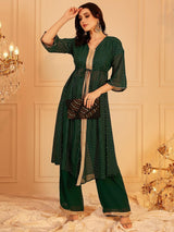 Women's Green Printed Top With Trouser Co-ords Set