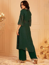 Women's Green Printed Top With Trouser Co-ords Set