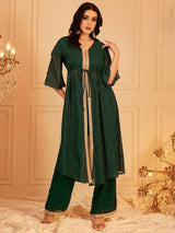 Women's Green Printed Top With Trouser Co-ords Set