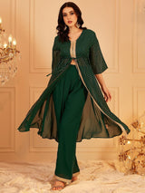 Women's Green Printed Top With Trouser Co-ords Set