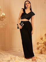 Women's Black Square Neck Sleeveless Embellished Top & Palazzo