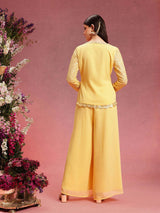 Women's Yellow V-Neck Embroidered Top With Palazzo