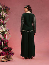Women's Green Ethnic Motifs Embroidered Zari V-Neck Straight Kurta With Palazzo