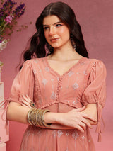 Women's Pink Ethnic Motifs Embroidered Regular Kurta with Palazzo