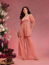 Women's Pink Ethnic Motifs Embroidered Regular Kurta with Palazzo