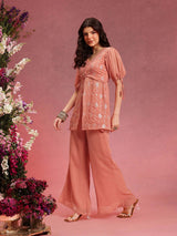 Women's Pink Ethnic Motifs Embroidered Regular Kurta with Palazzo