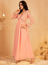 Women's Pink Embellished Sequinned Empire Maxi Ethnic Dress