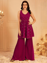 Women's Red Floral Printed V-Neck Cut-Outs Co-ords Set