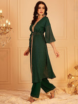 Women's Green Printed Top With Trouser Co-ords Set