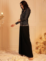 Women's Black Embellished V-Neck Top With Palazzo